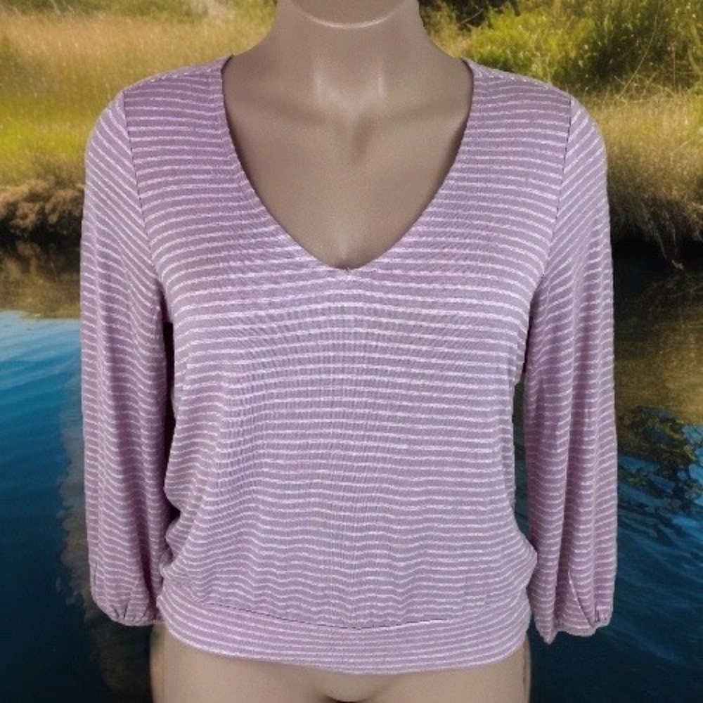 Liverpool Mauve Striped V-neck Long Sleeve Top Large